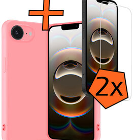 Nomfy Nomfy iPhone 16E Hoesje Siliconen Met 2x Screenprotector Met Dichte Notch - Lichtroze