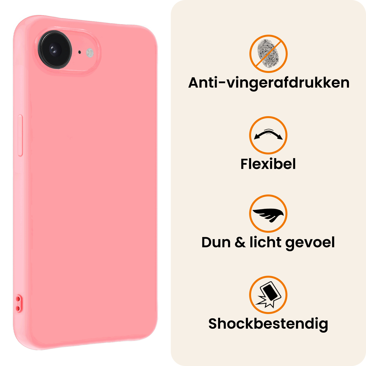 Nomfy Nomfy iPhone 16E Hoesje Siliconen Met 2x Screenprotector Met Dichte Notch - Lichtroze