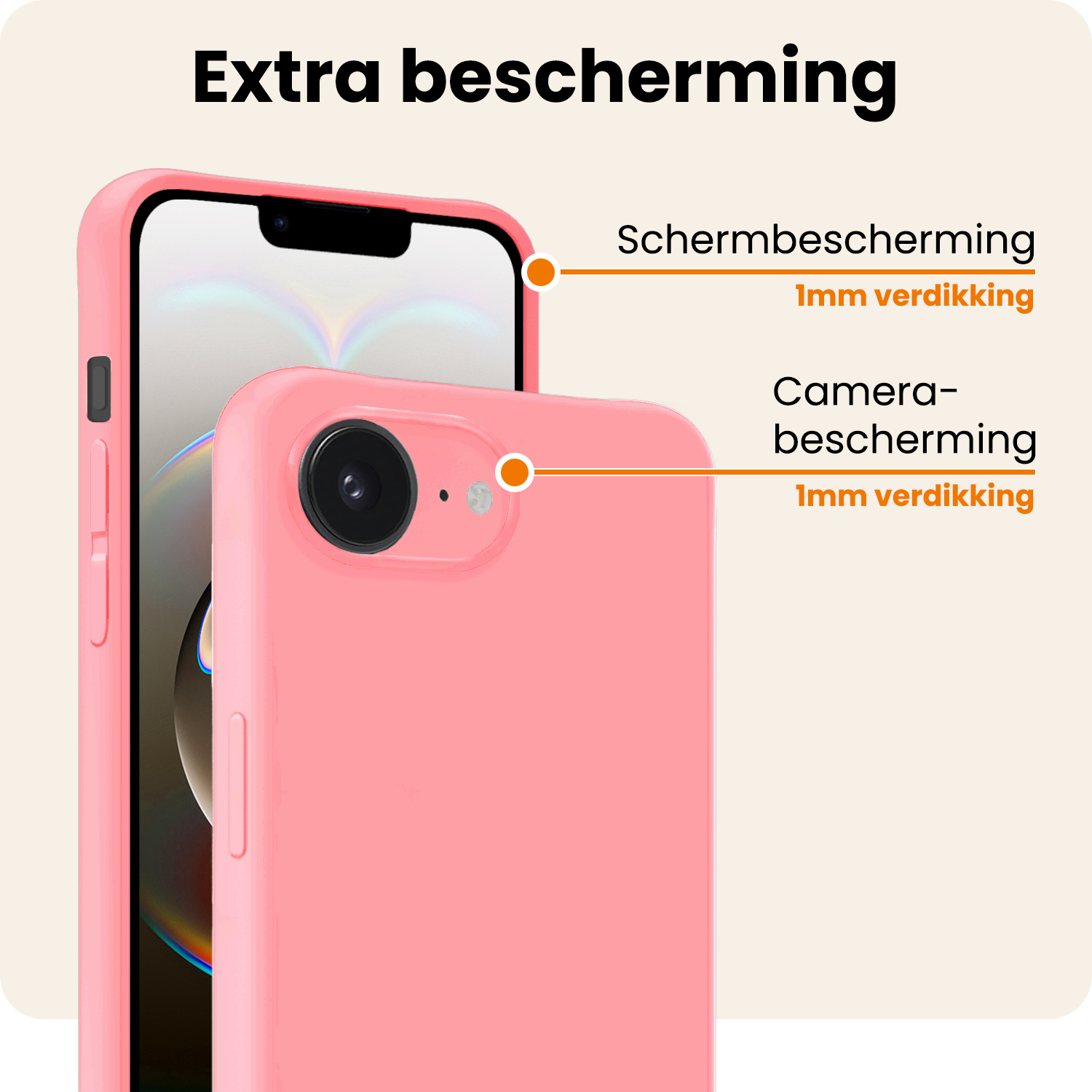 Nomfy Nomfy iPhone 16E Hoesje Siliconen Met 2x Screenprotector Met Dichte Notch - Lichtroze