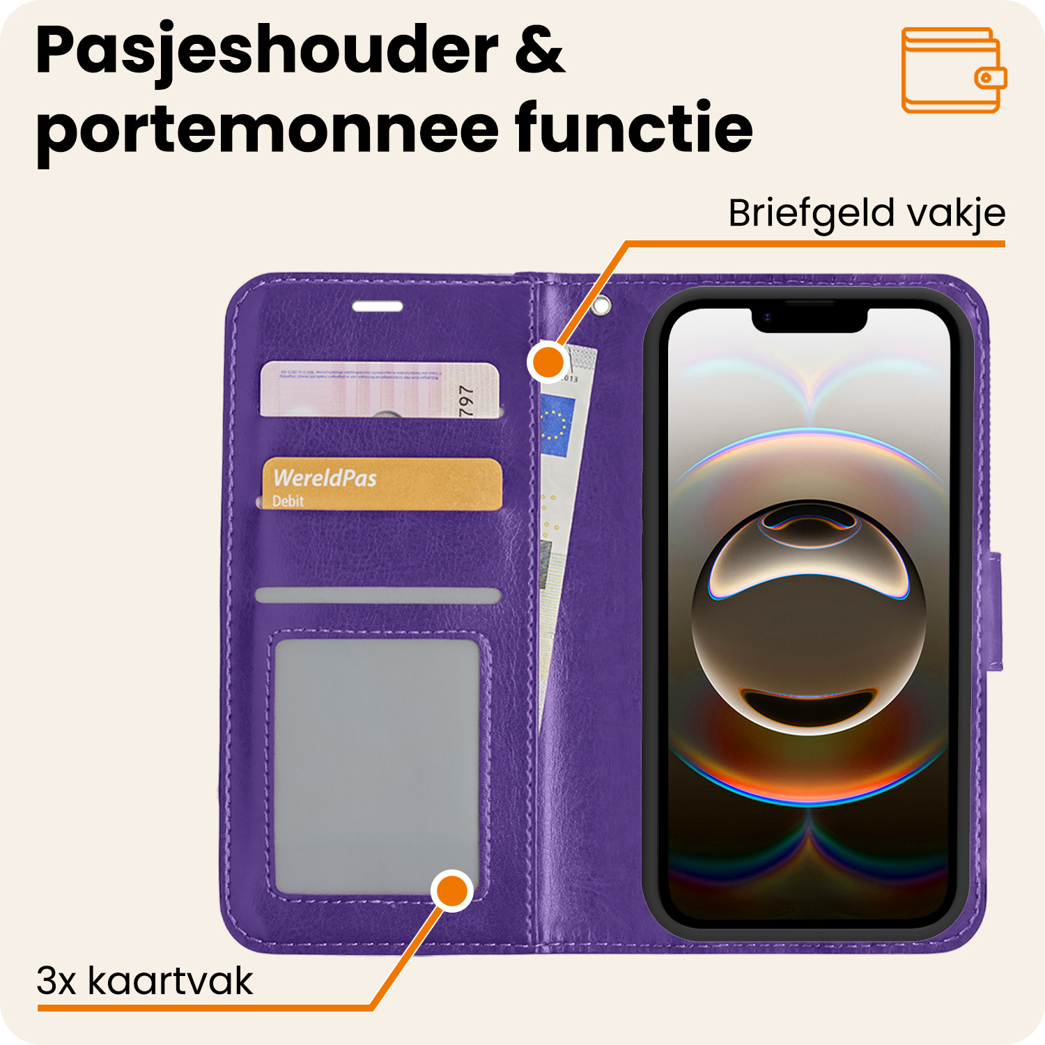 Nomfy Nomfy iPhone 16E Hoesje Bookcase - Paars