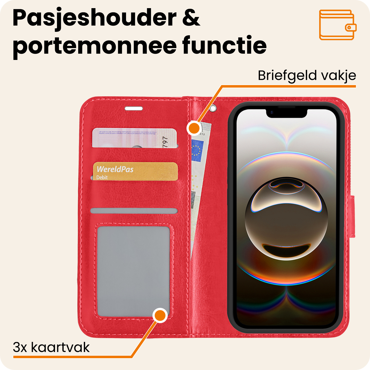 Nomfy Nomfy iPhone 16E Hoesje Bookcase - Rood