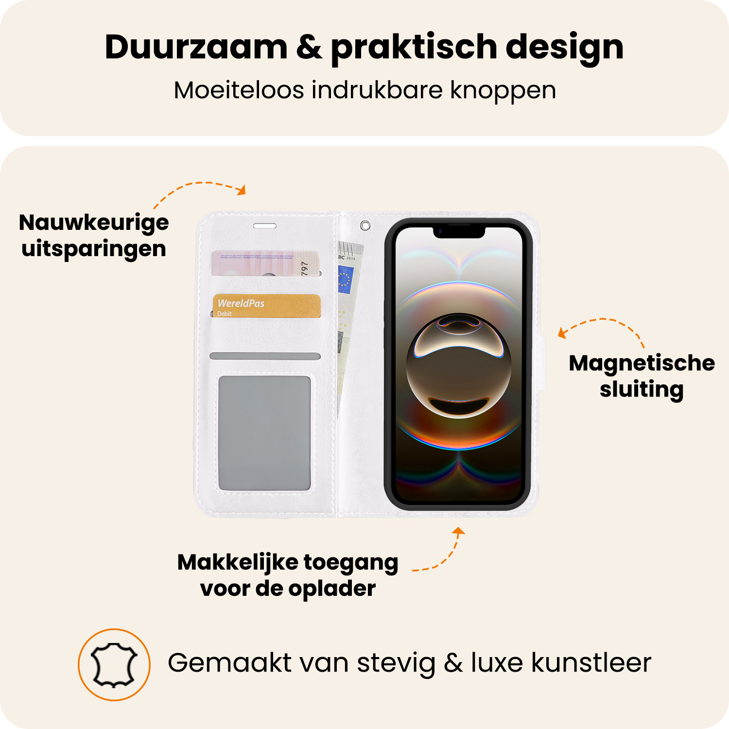 Nomfy Nomfy iPhone 16E Hoesje Bookcase - Wit