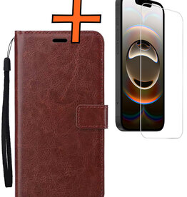 Nomfy Nomfy iPhone 16E Hoesje Bookcase Met Screenprotector - Bruin