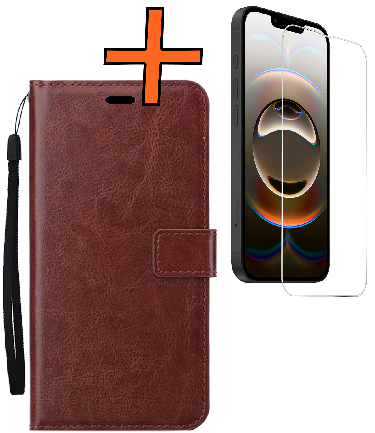 Nomfy Nomfy iPhone 16E Hoesje Bookcase Met Screenprotector - Bruin
