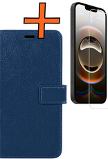 Nomfy Nomfy iPhone 16E Hoesje Bookcase Met Screenprotector - Donkerblauw