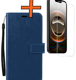 Nomfy Nomfy iPhone 16E Hoesje Bookcase Met Screenprotector - Donkerblauw