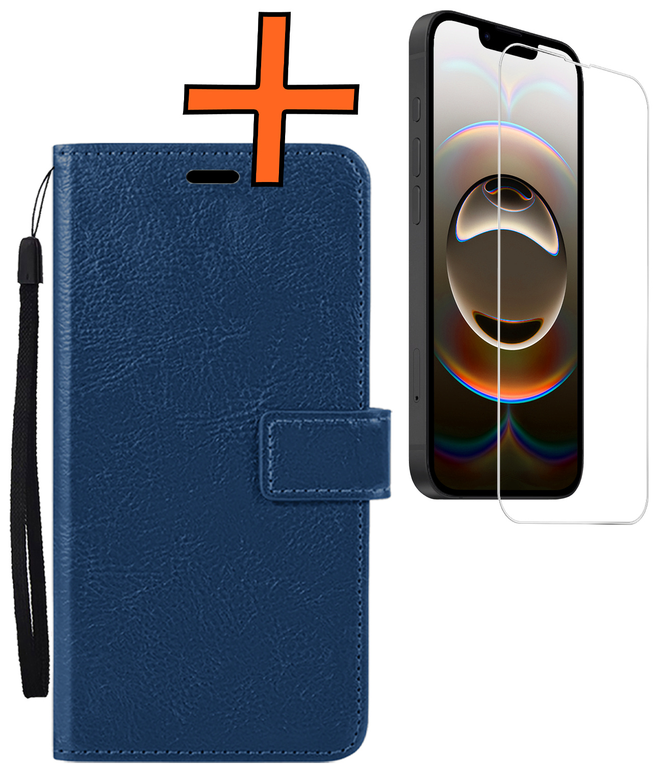 Nomfy Nomfy iPhone 16E Hoesje Bookcase Met Screenprotector - Donkerblauw