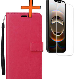Nomfy Nomfy iPhone 16E Hoesje Bookcase Met Screenprotector - Donkerroze