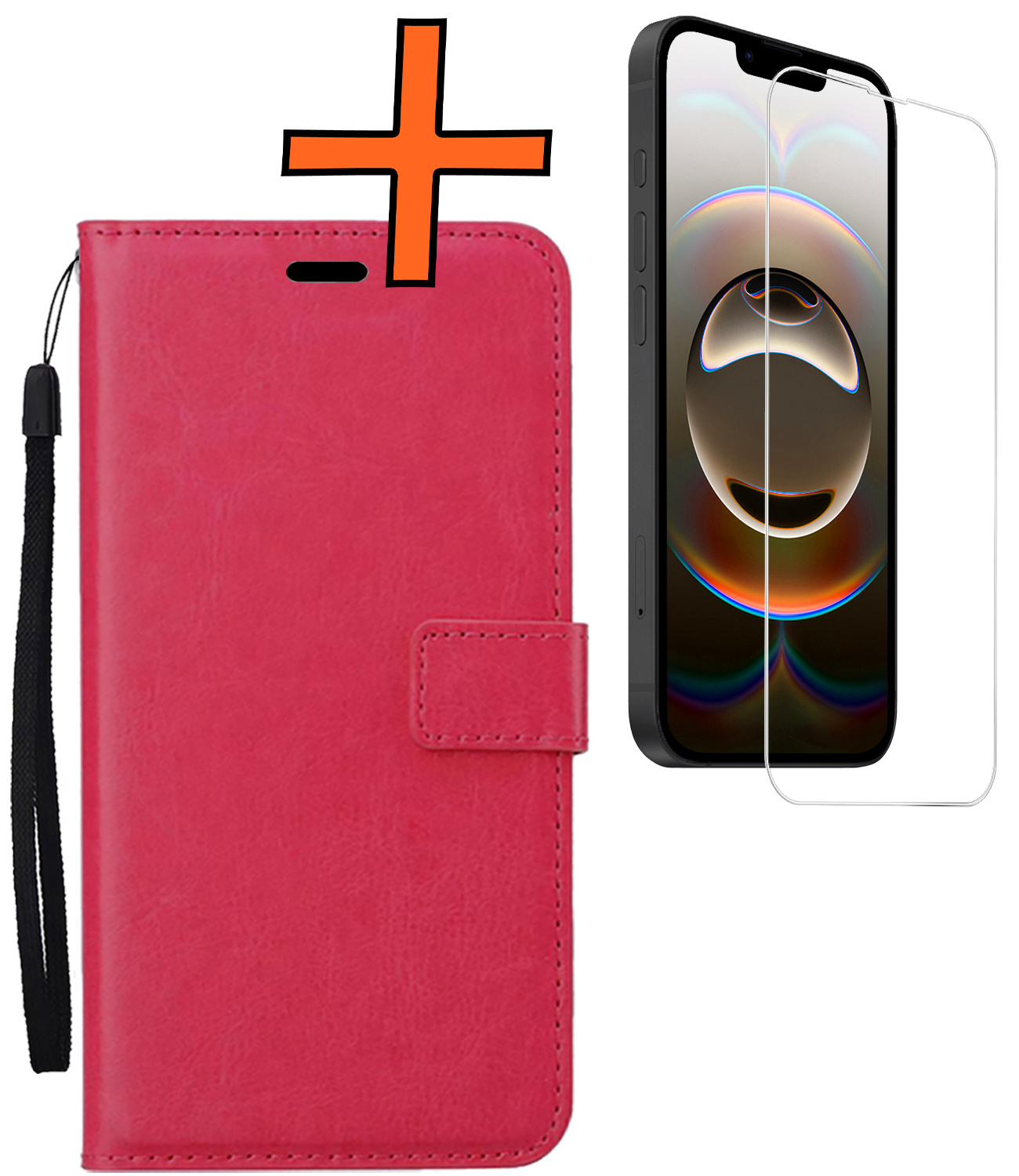 Nomfy Nomfy iPhone 16E Hoesje Bookcase Met Screenprotector - Donkerroze