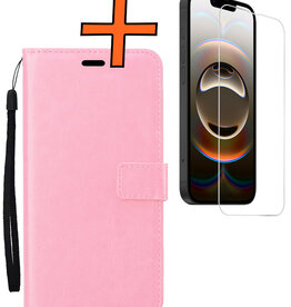 Nomfy Nomfy iPhone 16E Hoesje Bookcase Met Screenprotector - Lichtroze