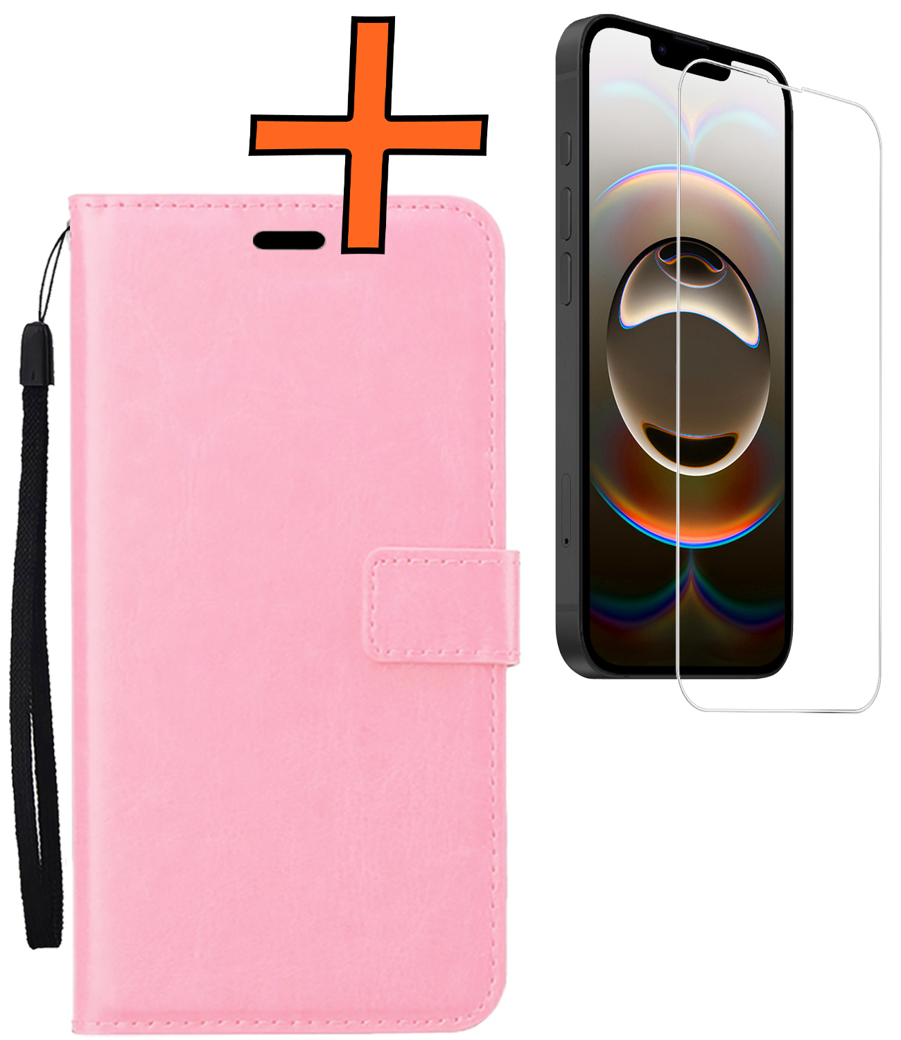 Nomfy Nomfy iPhone 16E Hoesje Bookcase Met Screenprotector - Lichtroze