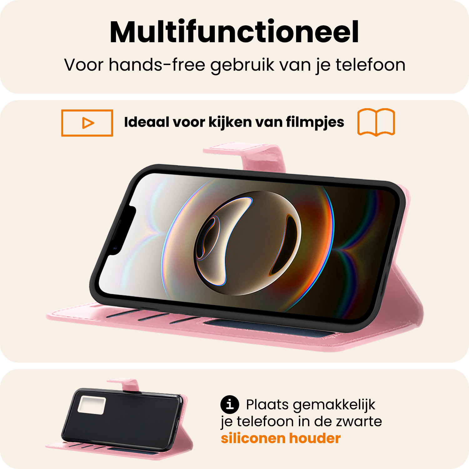 Nomfy Nomfy iPhone 16E Hoesje Bookcase Met Screenprotector - Lichtroze