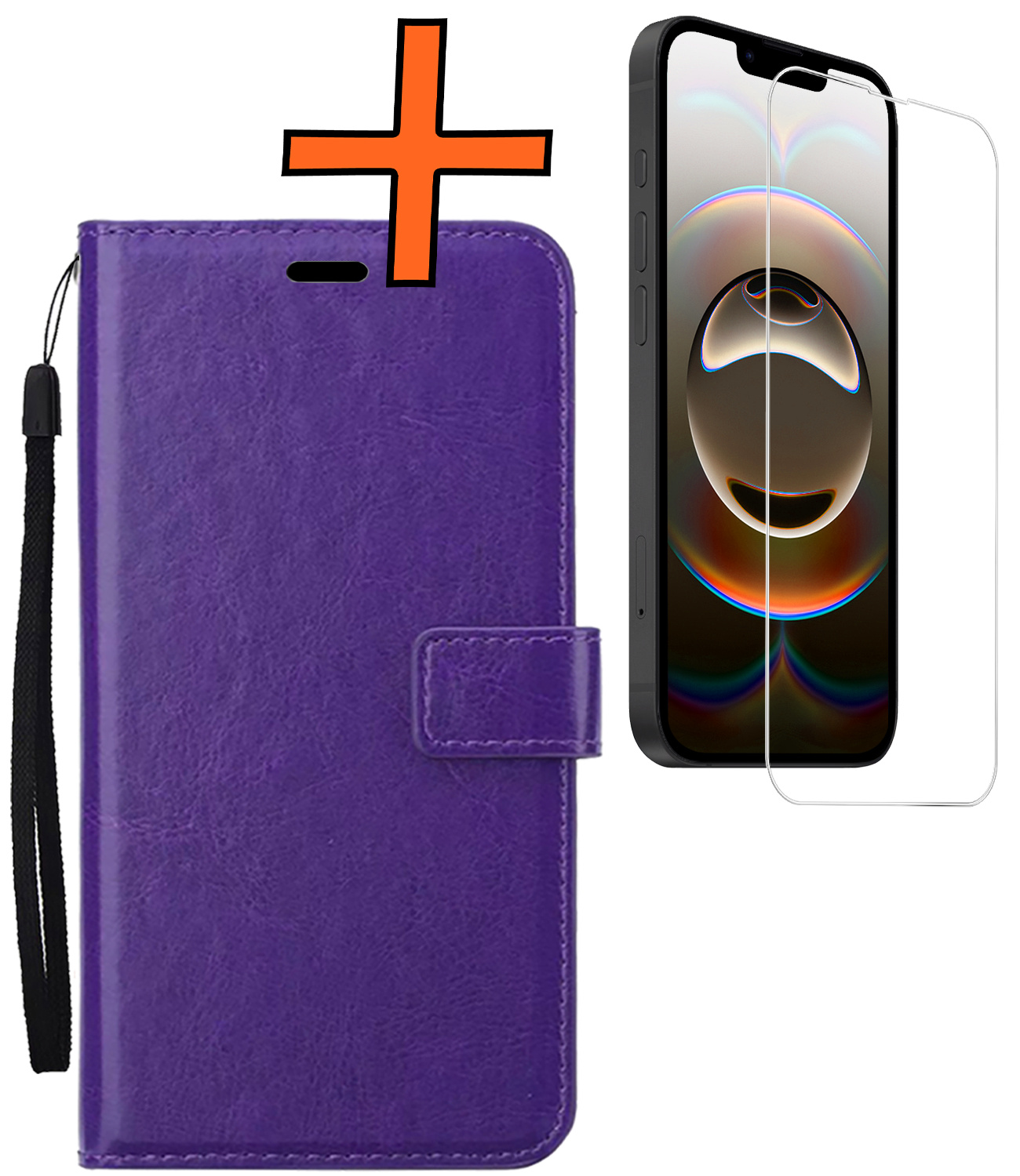 Nomfy Nomfy iPhone 16E Hoesje Bookcase Met Screenprotector - Paars