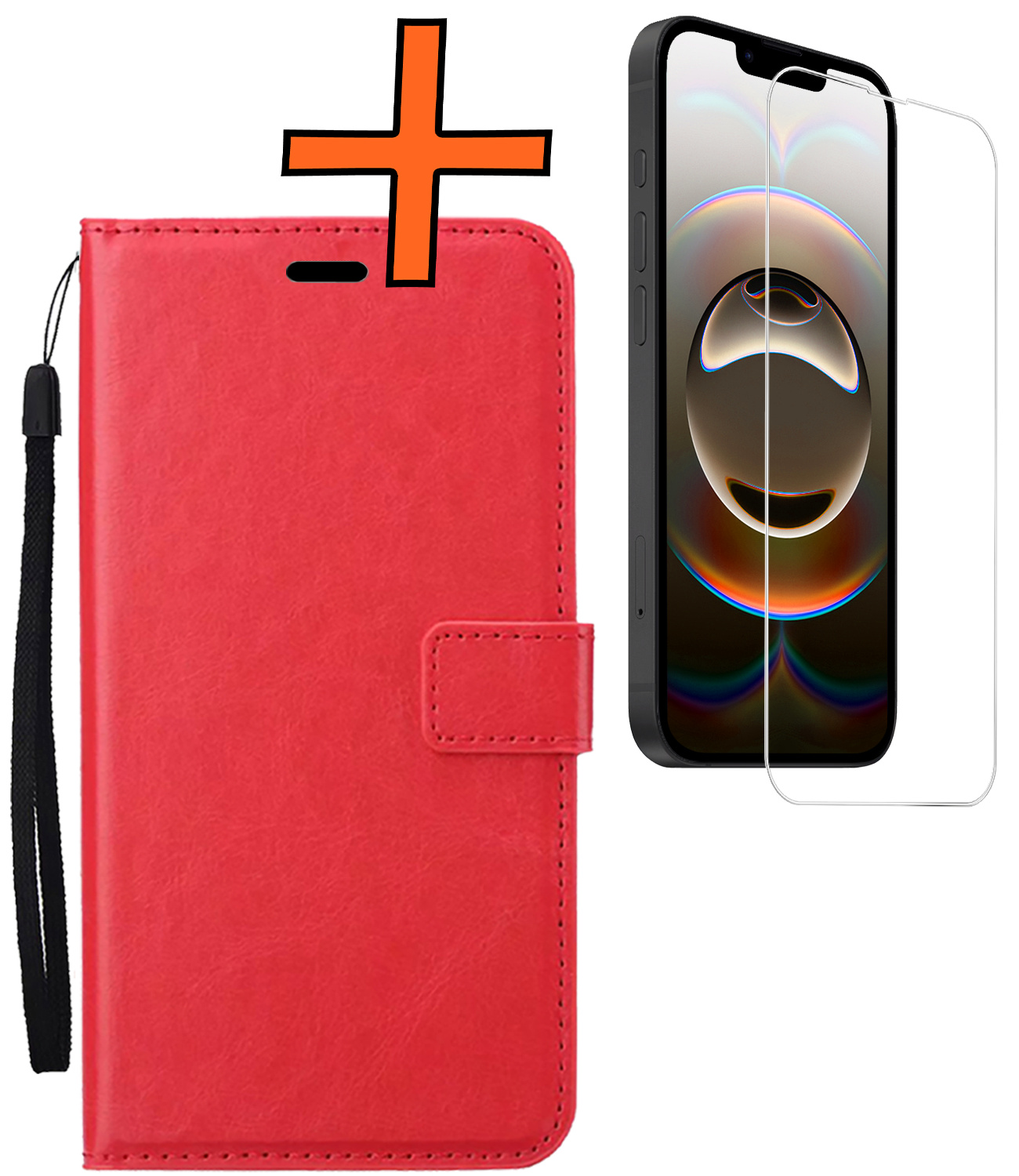Nomfy Nomfy iPhone 16E Hoesje Bookcase Met Screenprotector - Rood