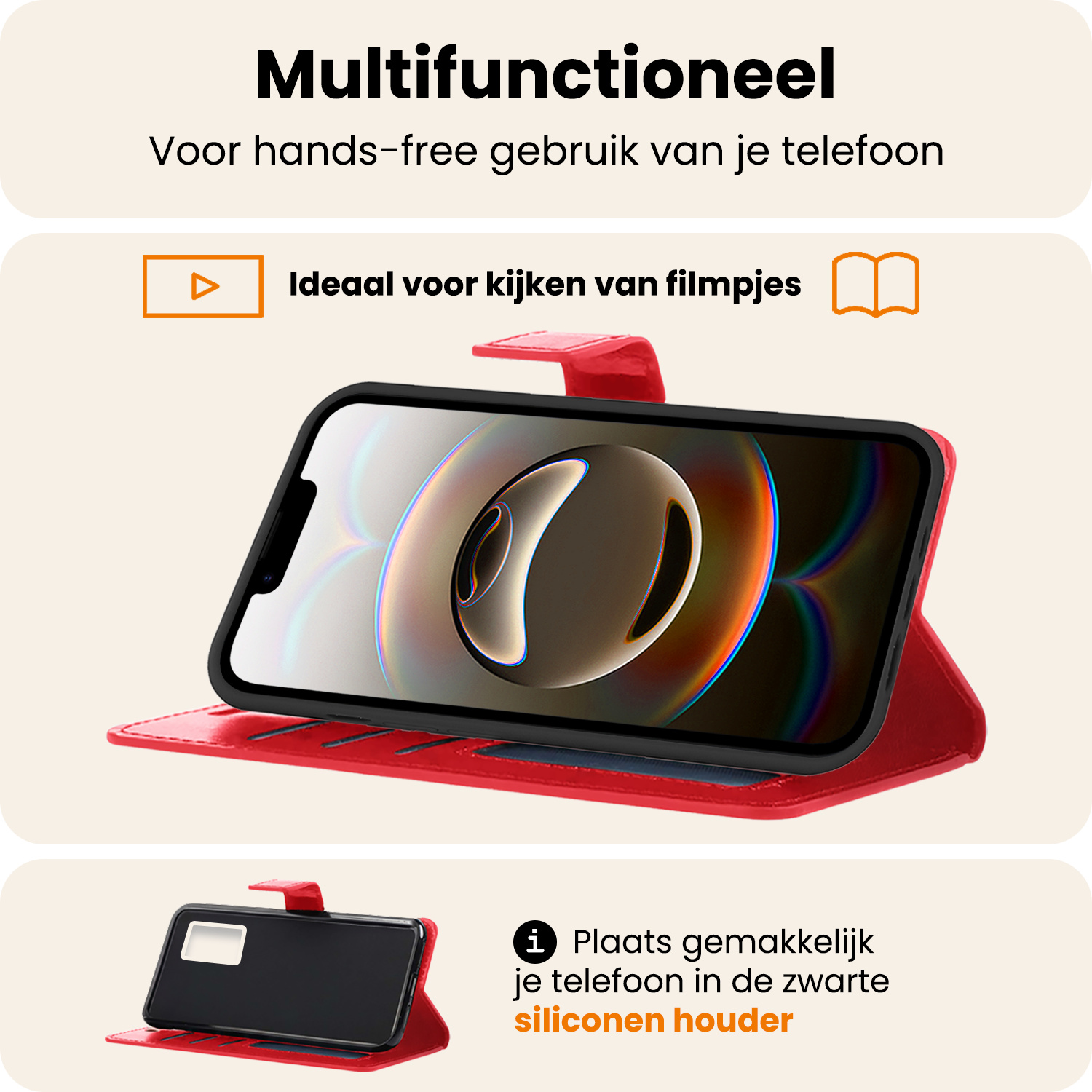 Nomfy Nomfy iPhone 16E Hoesje Bookcase Met Screenprotector - Rood