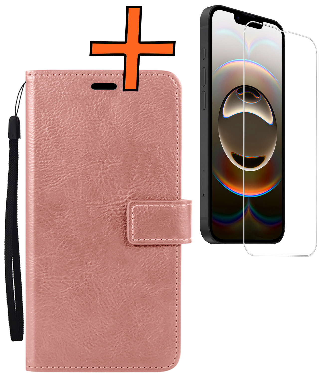 Nomfy Nomfy iPhone 16E Hoesje Bookcase Met Screenprotector - Rose Goud