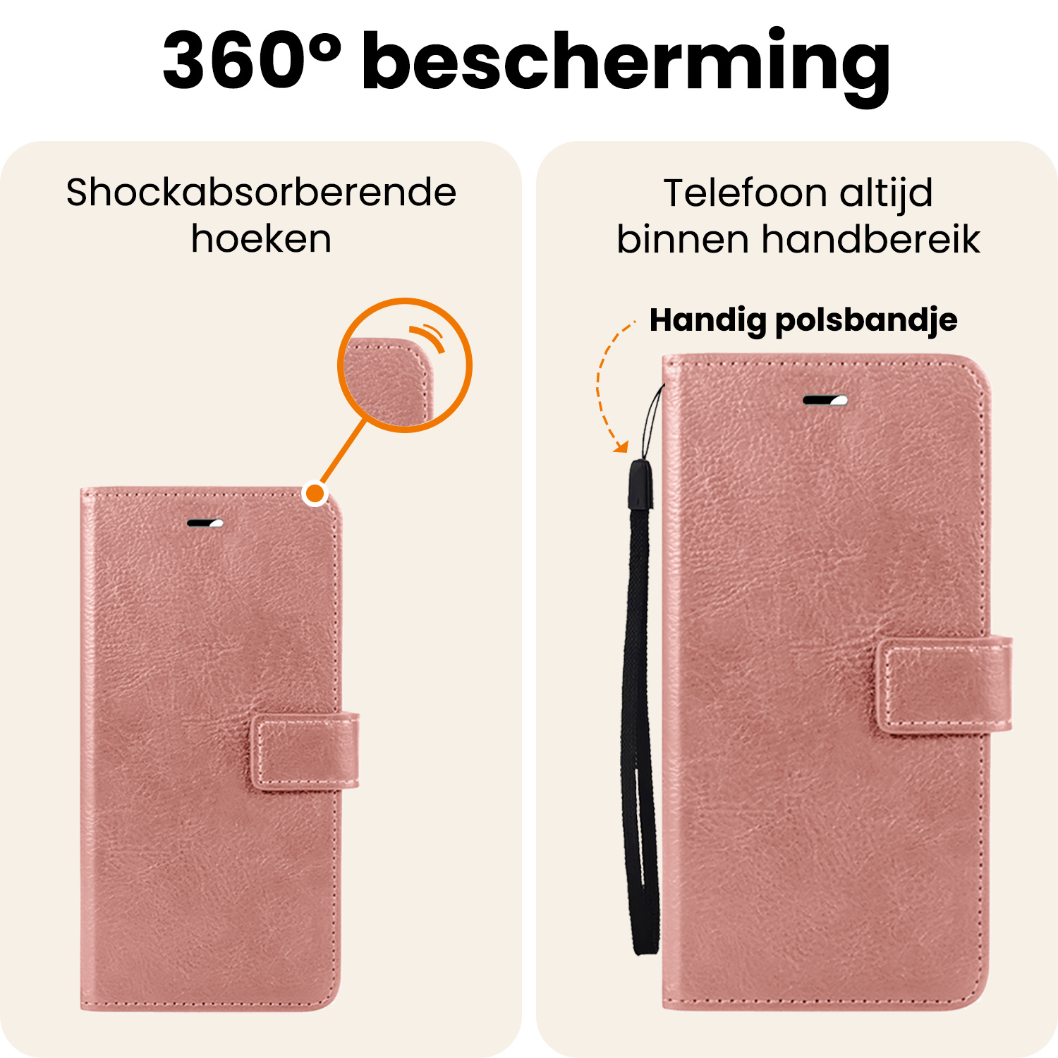 Nomfy Nomfy iPhone 16E Hoesje Bookcase Met Screenprotector - Rose Goud