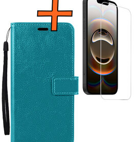 Nomfy Nomfy iPhone 16E Hoesje Bookcase Met Screenprotector - Turquoise