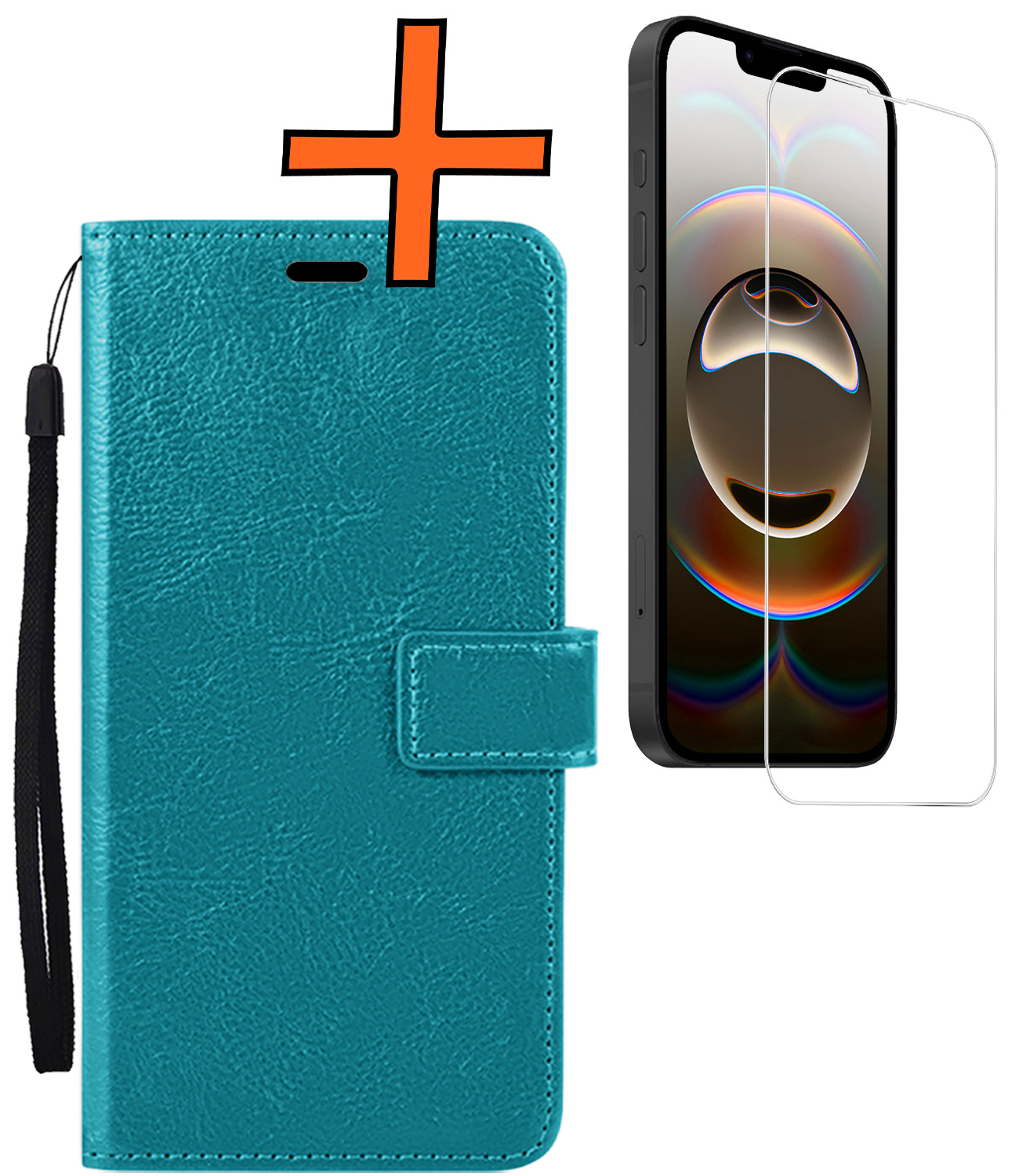 Nomfy Nomfy iPhone 16E Hoesje Bookcase Met Screenprotector - Turquoise