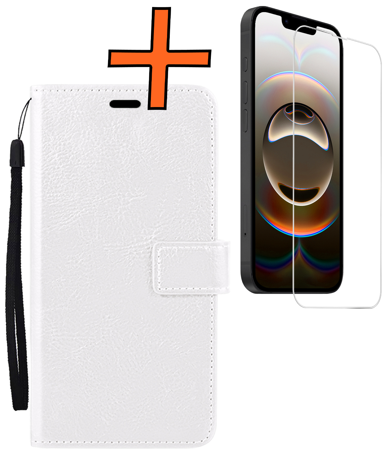 Nomfy Nomfy iPhone 16E Hoesje Bookcase Met Screenprotector - Wit