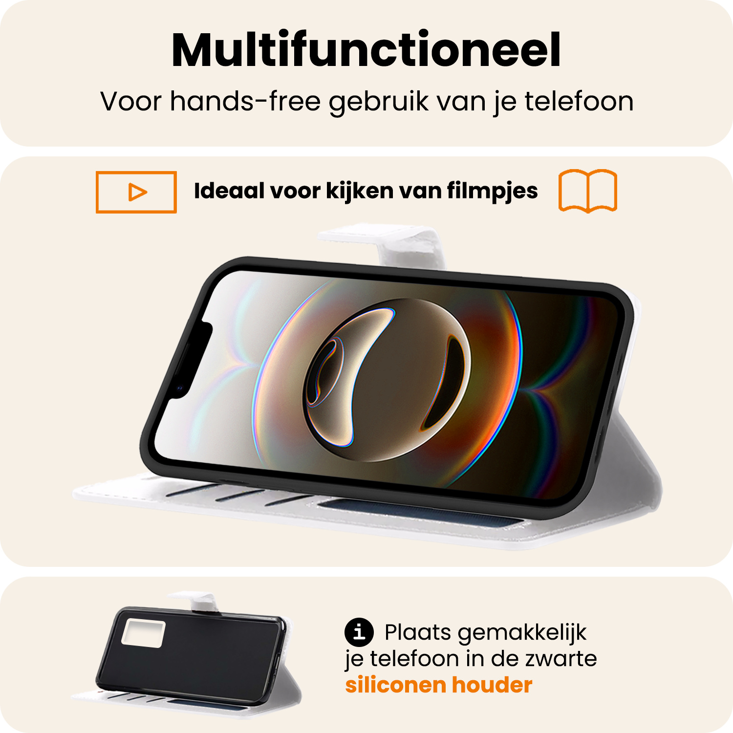 Nomfy Nomfy iPhone 16E Hoesje Bookcase Met Screenprotector - Wit