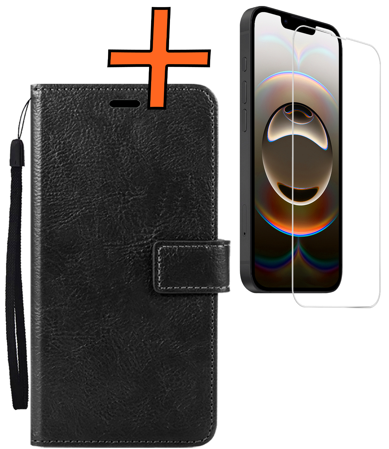 Nomfy Nomfy iPhone 16E Hoesje Bookcase Met Screenprotector - Zwart