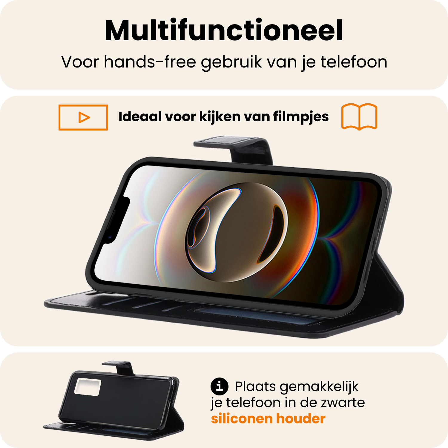 Nomfy Nomfy iPhone 16E Hoesje Bookcase Met Screenprotector - Zwart