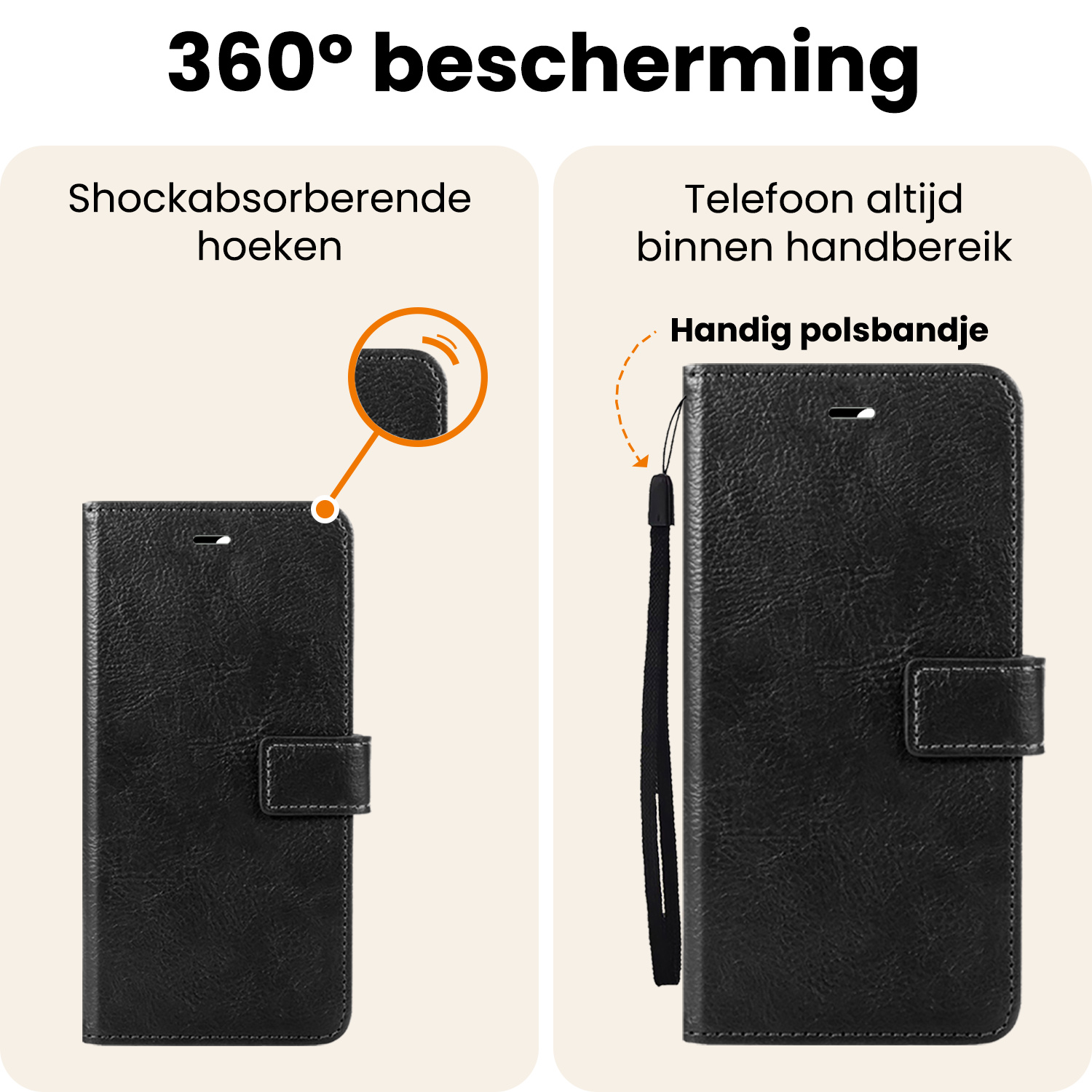 Nomfy Nomfy iPhone 16E Hoesje Bookcase Met Screenprotector - Zwart