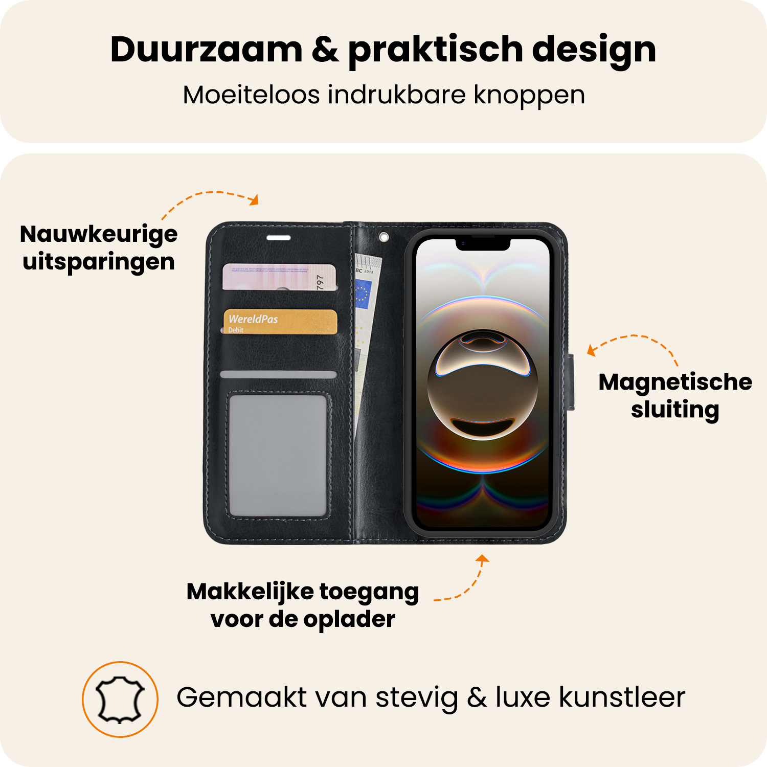 Nomfy Nomfy iPhone 16E Hoesje Bookcase Met Screenprotector - Zwart
