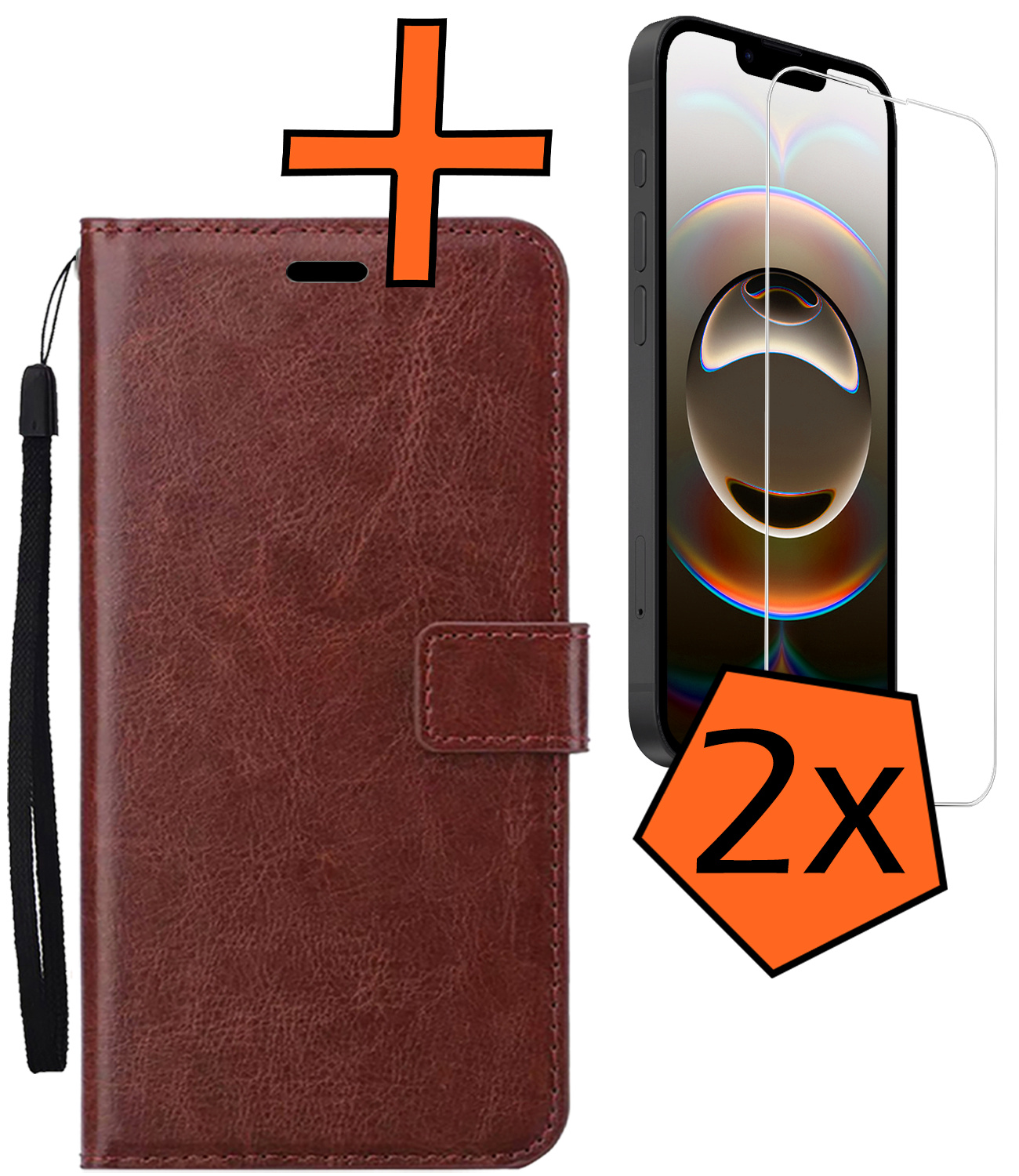 Nomfy Nomfy iPhone 16E Hoesje Bookcase Met 2x Screenprotector - Bruin