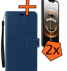 Nomfy Nomfy iPhone 16E Hoesje Bookcase Met 2x Screenprotector - Donkerblauw
