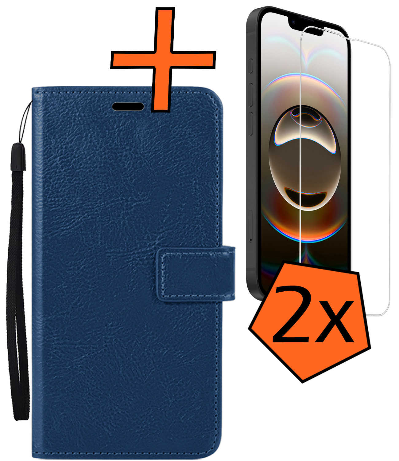 Nomfy Nomfy iPhone 16E Hoesje Bookcase Met 2x Screenprotector - Donkerblauw