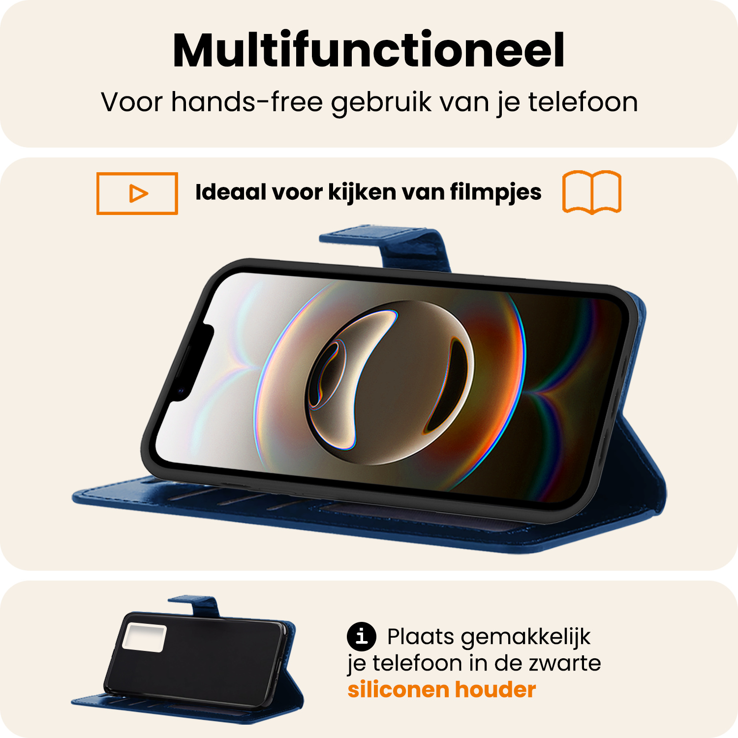 Nomfy Nomfy iPhone 16E Hoesje Bookcase Met 2x Screenprotector - Donkerblauw