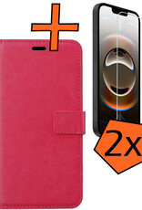 Nomfy Nomfy iPhone 16E Hoesje Bookcase Met 2x Screenprotector - Donkerroze
