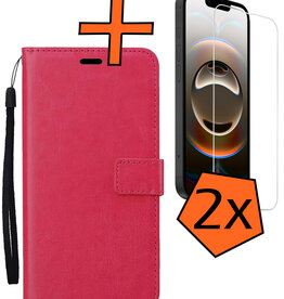 Nomfy Nomfy iPhone 16E Hoesje Bookcase Met 2x Screenprotector - Donkerroze