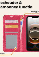 Nomfy Nomfy iPhone 16E Hoesje Bookcase Met 2x Screenprotector - Donkerroze