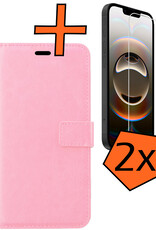 Nomfy Nomfy iPhone 16E Hoesje Bookcase Met 2x Screenprotector - Lichtroze