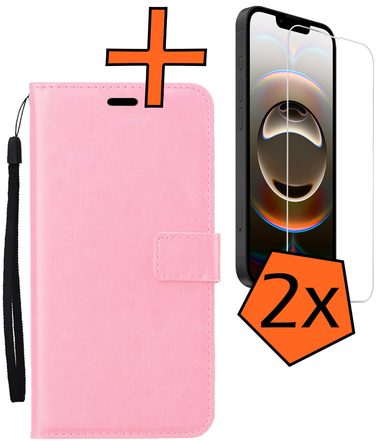 Nomfy Nomfy iPhone 16E Hoesje Bookcase Met 2x Screenprotector - Lichtroze