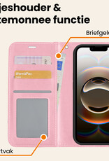 Nomfy Nomfy iPhone 16E Hoesje Bookcase Met 2x Screenprotector - Lichtroze