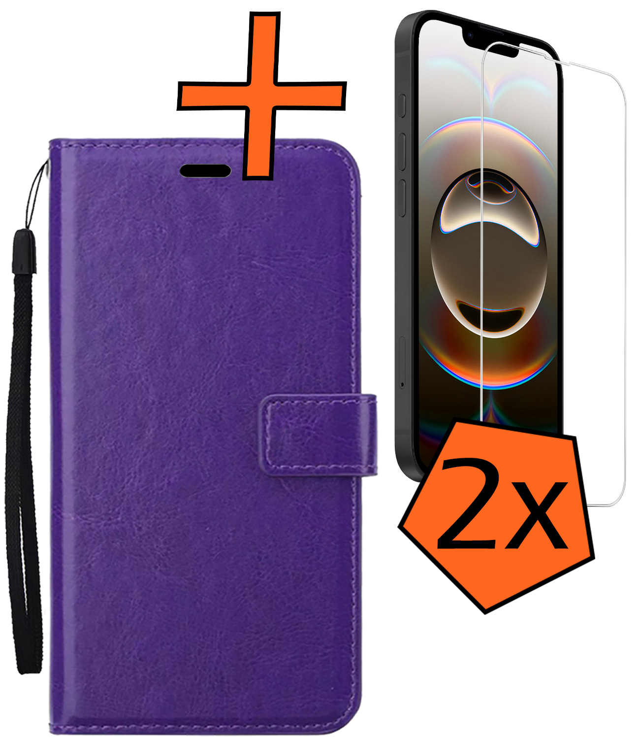 Nomfy Nomfy iPhone 16E Hoesje Bookcase Met 2x Screenprotector - Paars