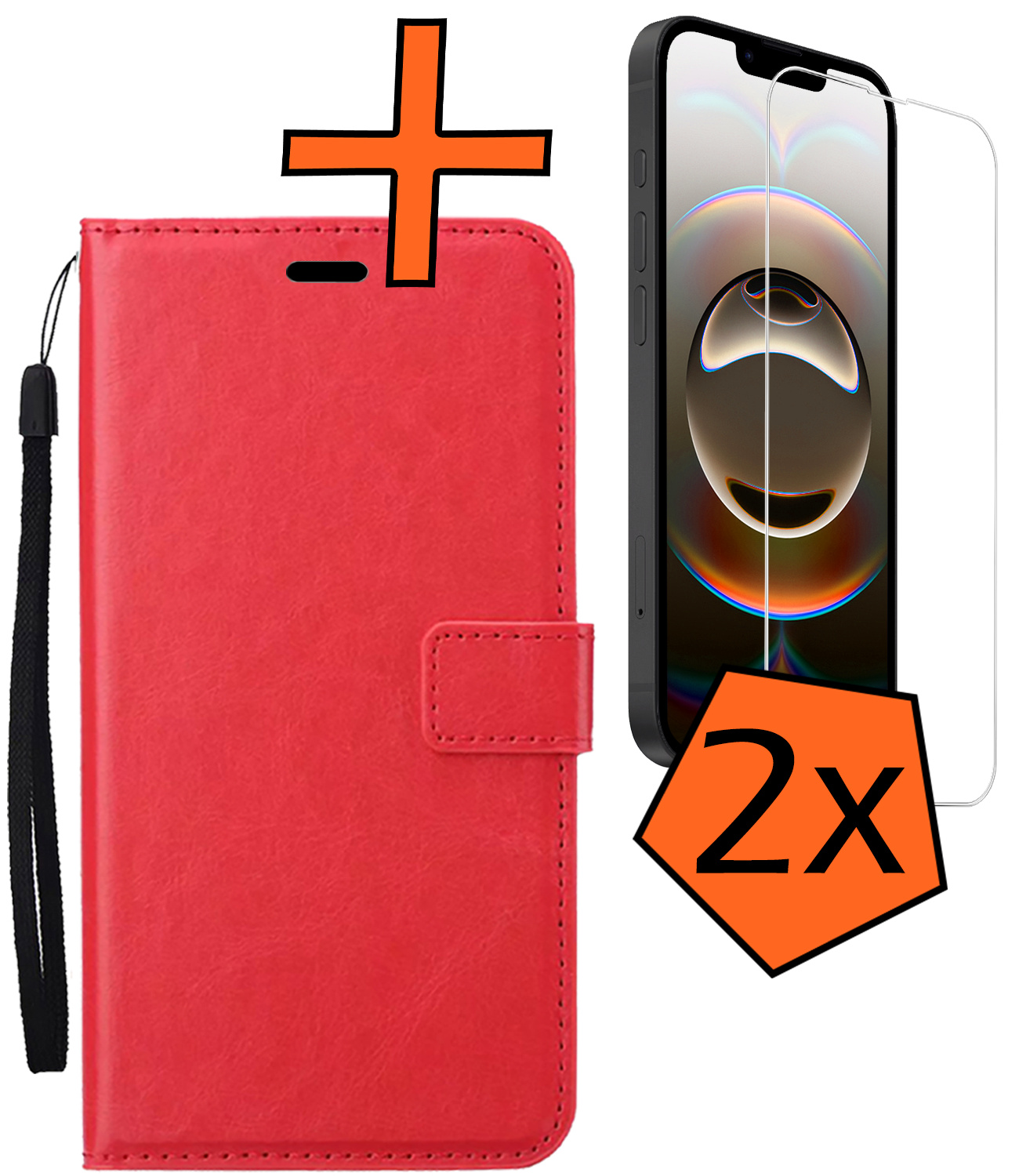 Nomfy Nomfy iPhone 16E Hoesje Bookcase Met 2x Screenprotector - Rood