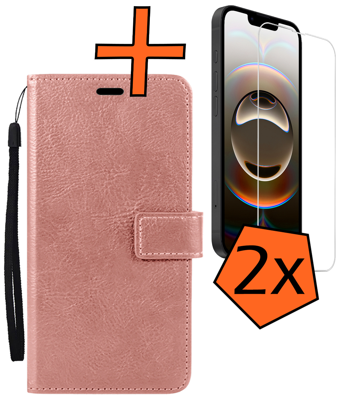 Nomfy Nomfy iPhone 16E Hoesje Bookcase Met 2x Screenprotector - Rose Goud