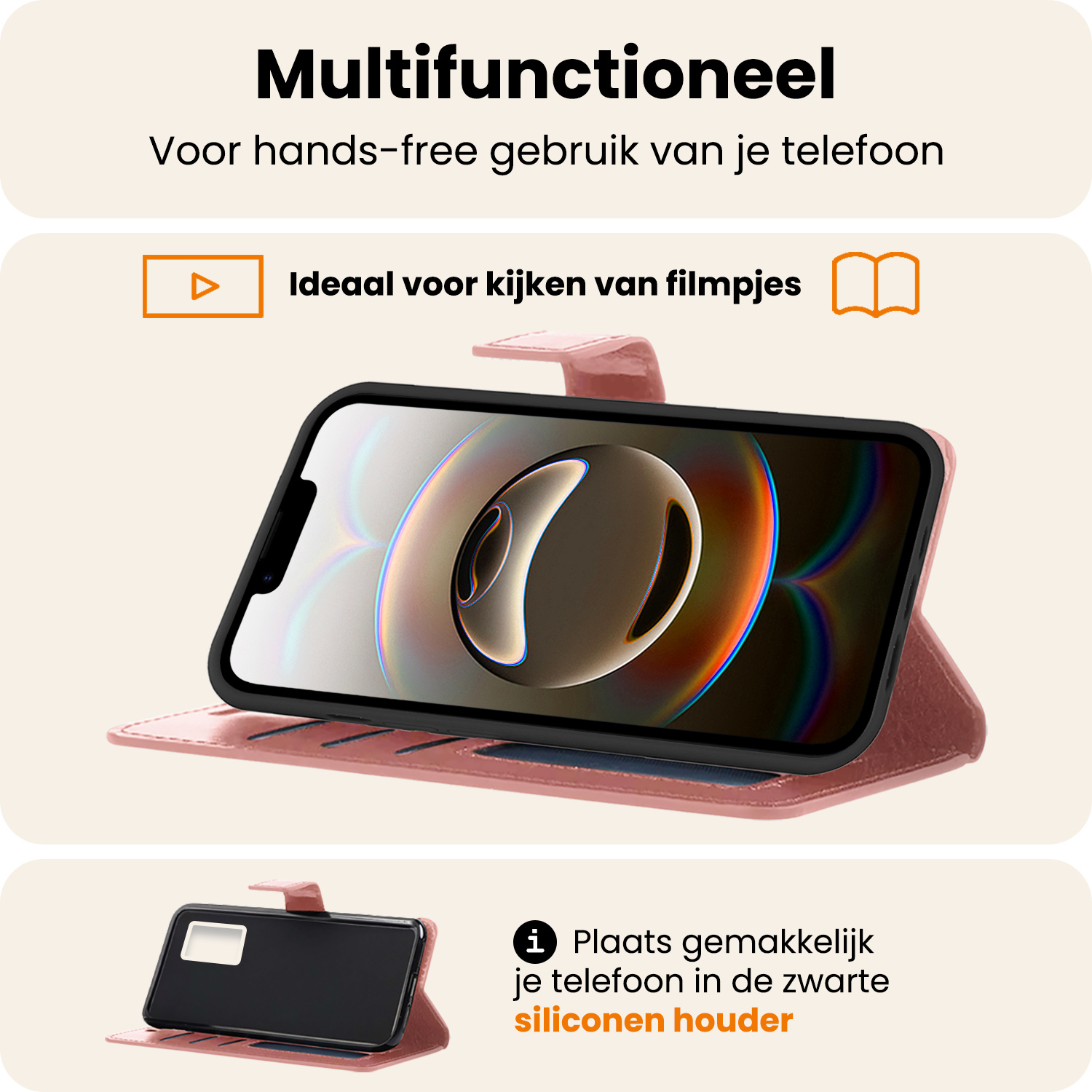 Nomfy Nomfy iPhone 16E Hoesje Bookcase Met 2x Screenprotector - Rose Goud