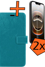 Nomfy Nomfy iPhone 16E Hoesje Bookcase Met 2x Screenprotector - Turquoise