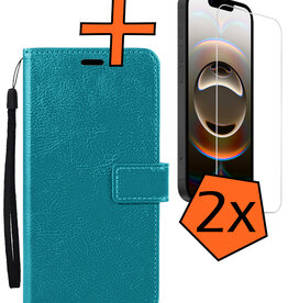 Nomfy Nomfy iPhone 16E Hoesje Bookcase Met 2x Screenprotector - Turquoise