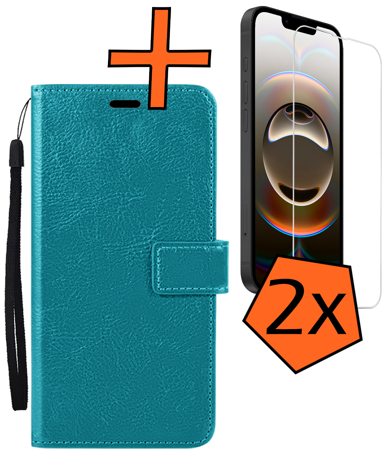 Nomfy Nomfy iPhone 16E Hoesje Bookcase Met 2x Screenprotector - Turquoise