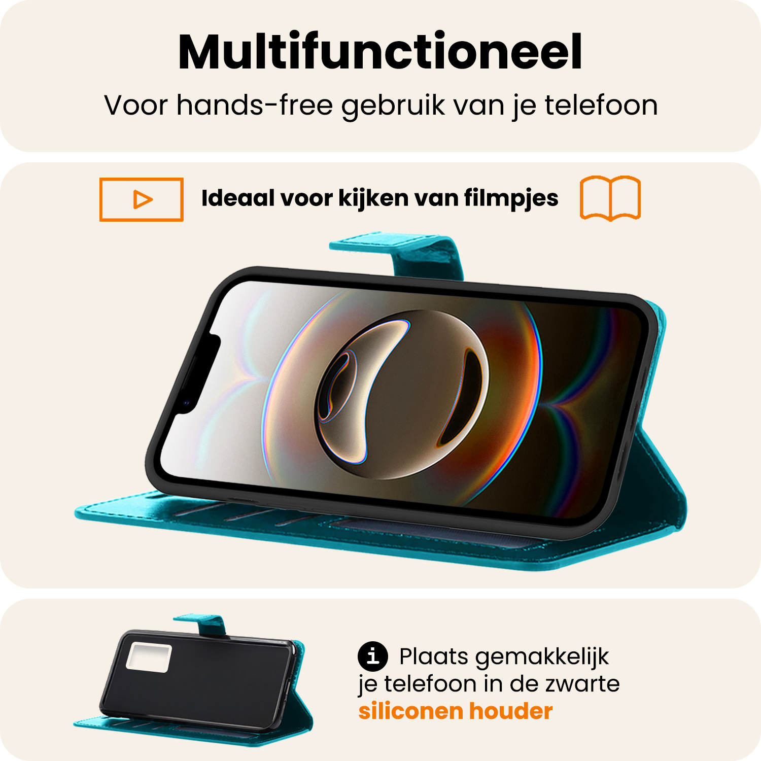 Nomfy Nomfy iPhone 16E Hoesje Bookcase Met 2x Screenprotector - Turquoise