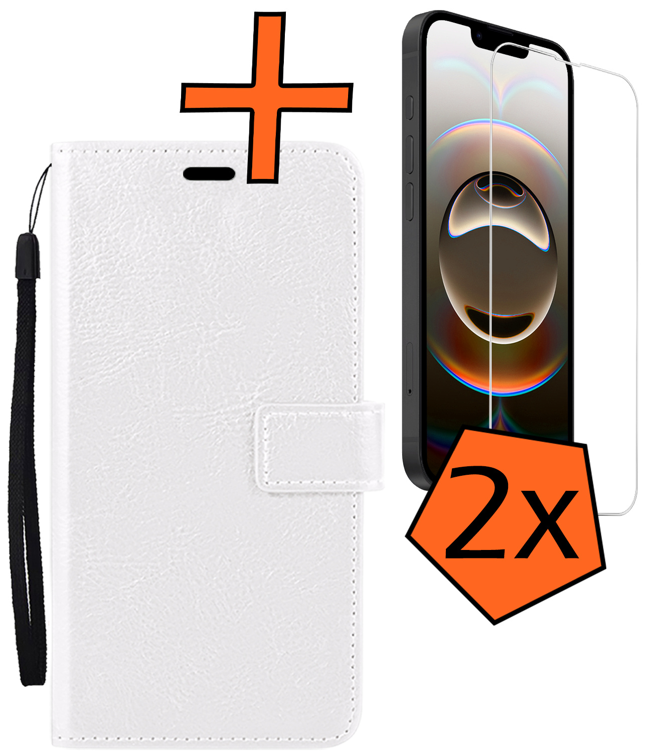 Nomfy Nomfy iPhone 16E Hoesje Bookcase Met 2x Screenprotector - Wit