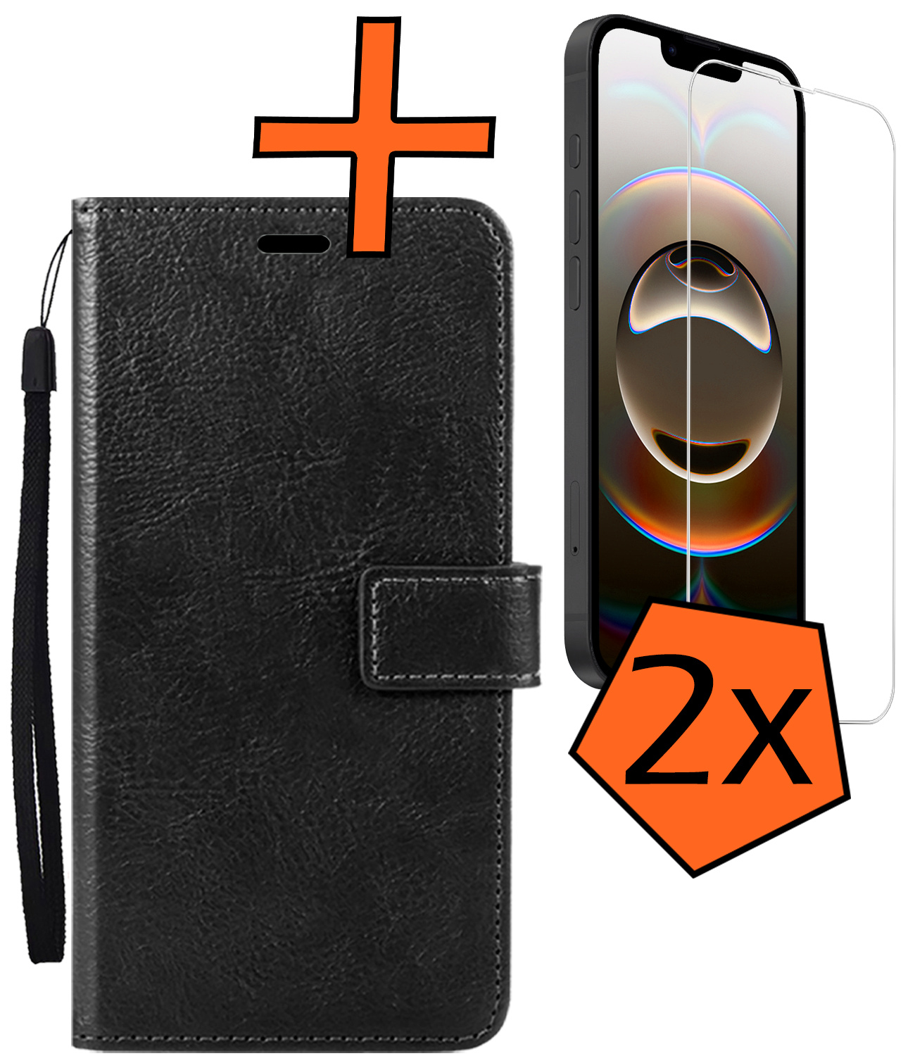 Nomfy Nomfy iPhone 16E Hoesje Bookcase Met 2x Screenprotector - Zwart