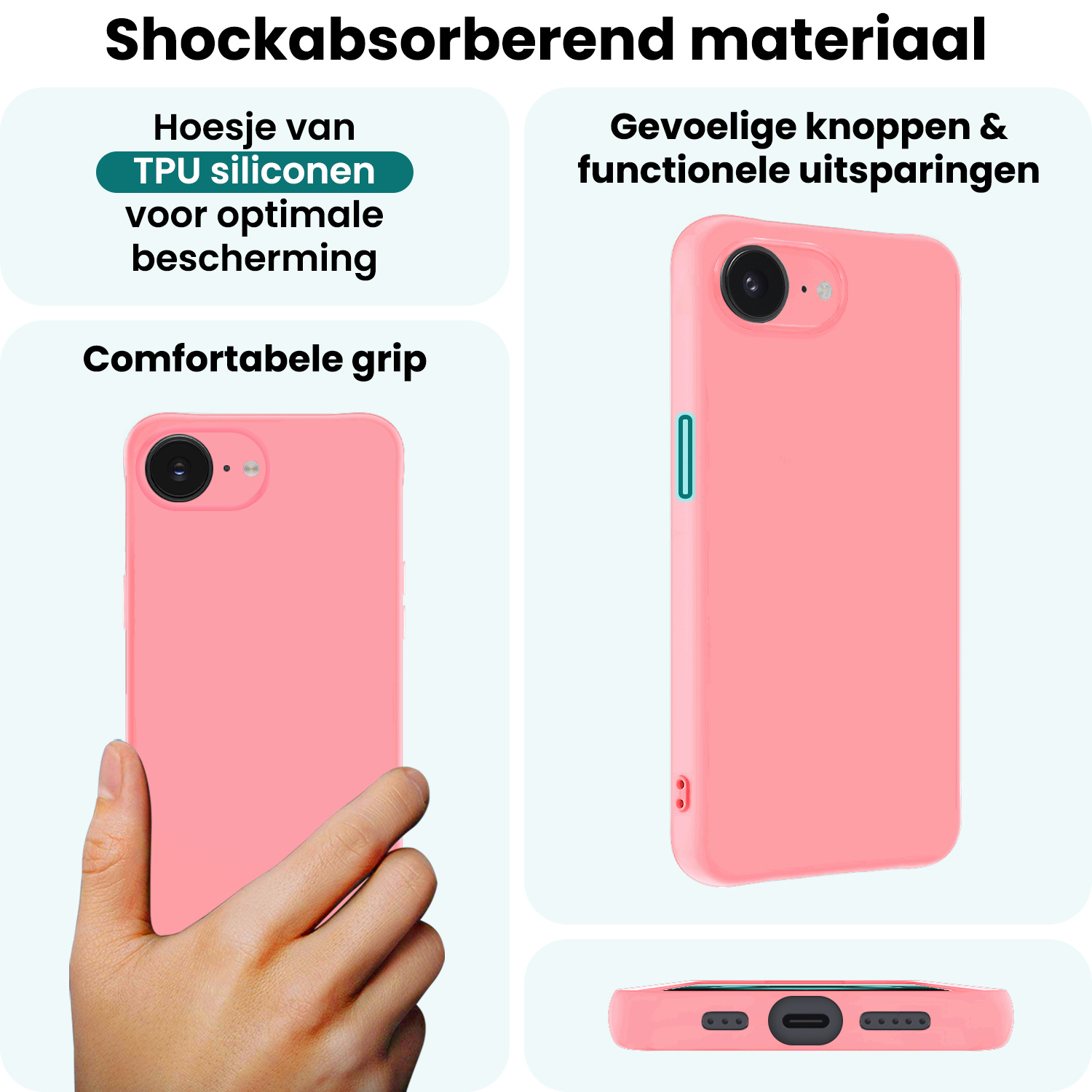Forterra Forterra iPhone 16E Hoesje Siliconen - Lichtroze - 2 PACK
